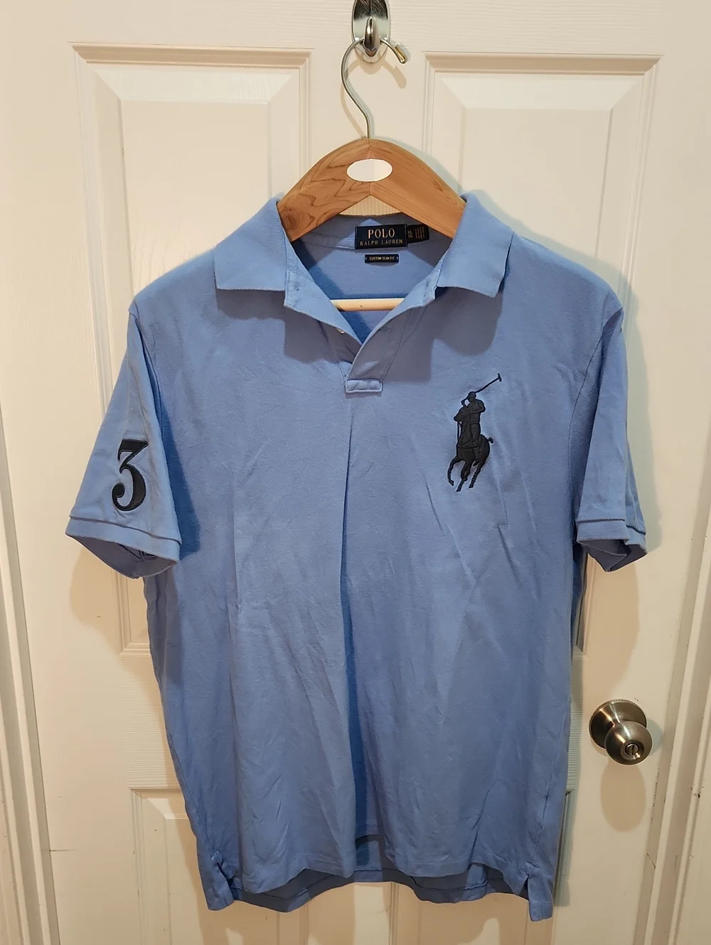 Ralph Lauren Men’s Blue Polo with Navy Large Pony & Sleeve Number 3